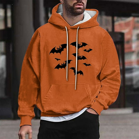 WXLWZYWL Funny Halloween Hoodies for Men Bat Design Shirt for Men with Pocket Drawstring Sweatshirt Hooded Costumes Pullover Tops Plus Size