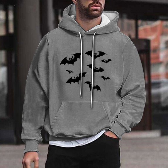WXLWZYWL Funny Halloween Hoodies for Men Bat Design Shirt for Men with Pocket Drawstring Sweatshirt Hooded Costumes Pullover Tops Plus Size