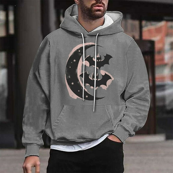 WXLWZYWL Funny Halloween Hoodies for Men Bat Design Shirt for Men with Pocket Drawstring Sweatshirt Hooded Costumes Pullover Tops Plus Size