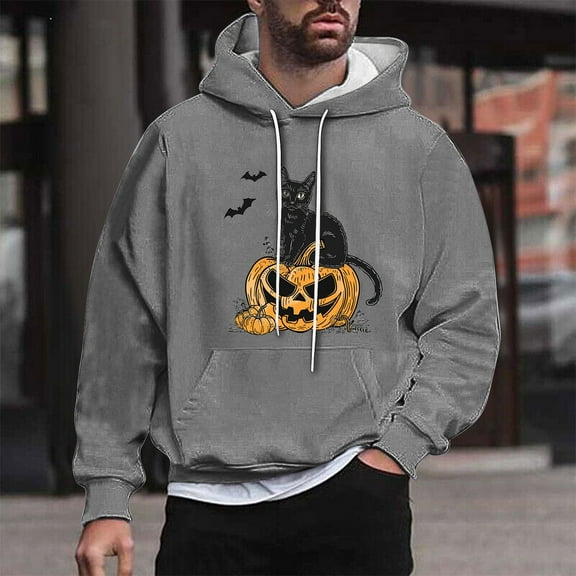 WXLWZYWL Funny Halloween Hoodies for Men Bat Design Shirt for Men with Pocket Drawstring Sweatshirt Hooded Costumes Pullover Tops Plus Size