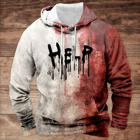 WXLWZYWL Funny Halloween Hoodies for Men Men's Hoodie 3D Halloween Pattern Letter Printed Hoodie Loose Relaxed Hoodie Personalized Long Sleeve Hoodie