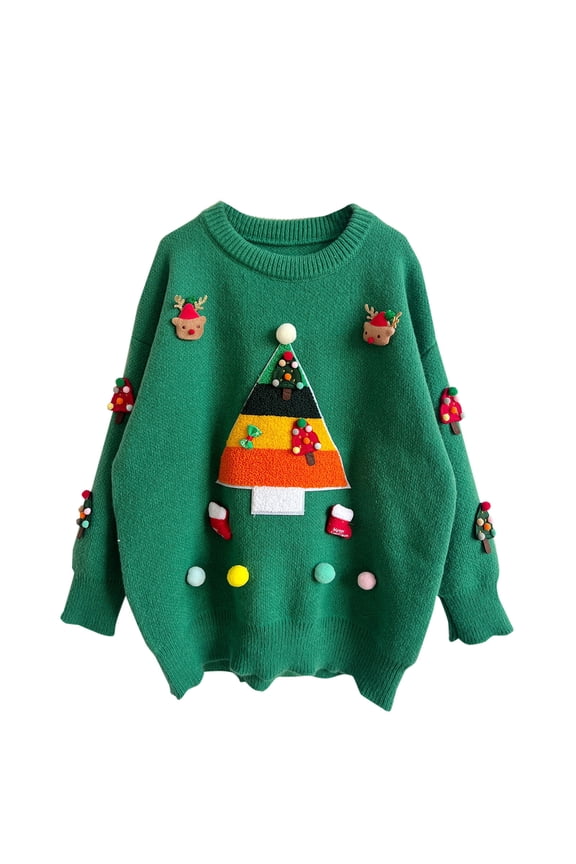 Funny Ugly Christmas Sweaters for Women Cute Christmas Tree Party Jumper Xmas Pullover Cable Knit Sweater Fall Tops