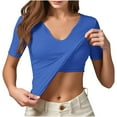 thumbnail image 1 of WXLWZYWL Going out Tops for Women Built in Bra Short Sleeve Knit Base Layer Casual V Neck Ribbed Slim Fitted Undershirts, 1 of 6