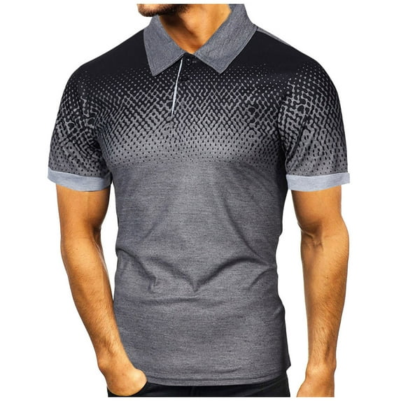 WXLWZYWL Golf Polo Shirts for Men Plus Size Short Sleeve Button Up Lapel Collar Shirts Color Block Striped Performance Moisture Wicking Shirt Tees Casual Basic T Shirts