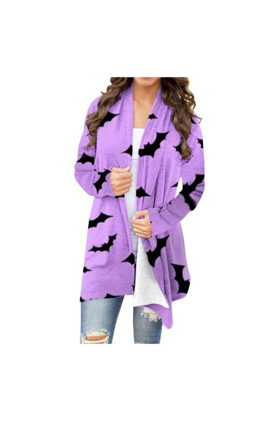 Halloween Cardigan for Women Fall Outfits 2024 Long Sleeve Pumpkin Ghost Witch Bat Spider Printed Cardigan Sweater Cute Print Knitting Cardigan