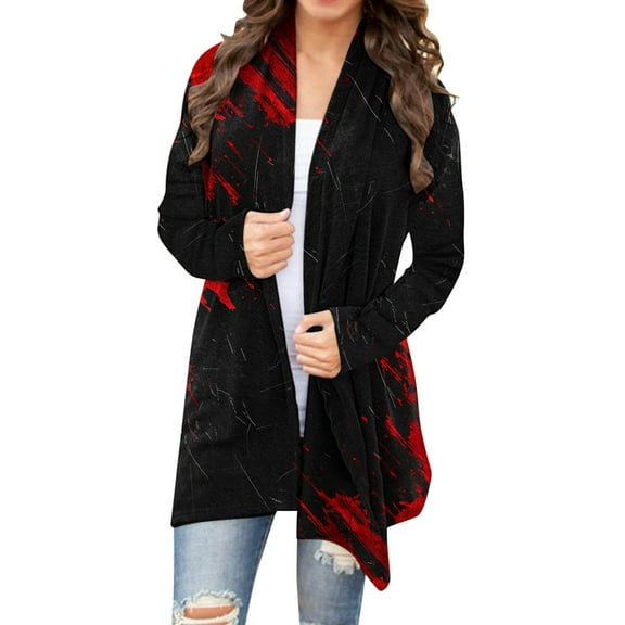 WXLWZYWL Halloween Cardigan for Women Plus Size Long Open Front Cardigans Halloween Pumpkin Pattern Cardigan Bat Cardigan