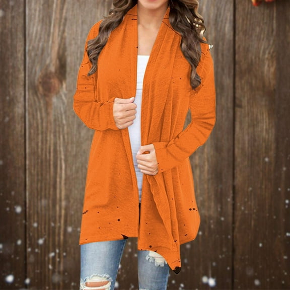 WXLWZYWL Halloween Cardigan for Women Plus Size Long Open Front Cardigans Halloween Pumpkin Pattern Cardigan Bat Cardigan