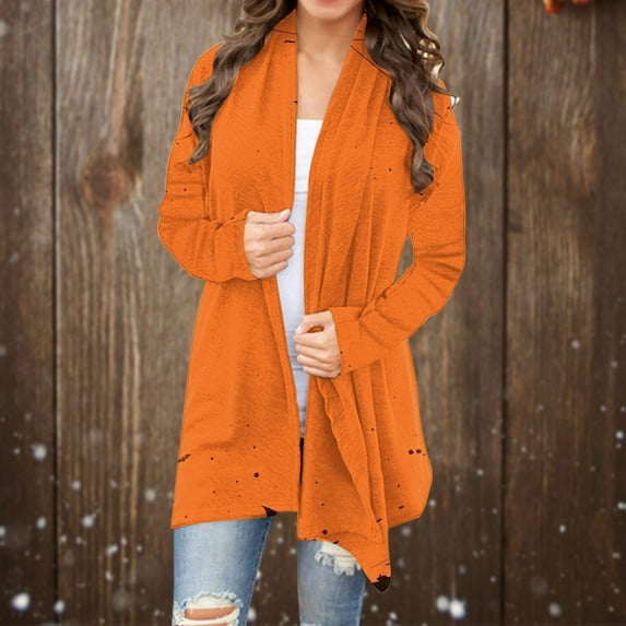 WXLWZYWL Halloween Cardigan for Women Plus Size Long Open Front Cardigans Halloween Pumpkin Pattern Cardigan Bat Cardigan