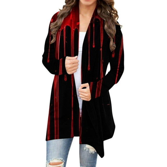 WXLWZYWL Halloween Cardigan for Women Plus Size Long Open Front Cardigans Halloween Pumpkin Pattern Cardigan Bat Cardigan