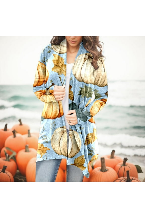 Halloween Cardigans for Women 2024 Pumpkin Lightweight Fall Oversized Cardigans Knitted Long Sleeve Trendy