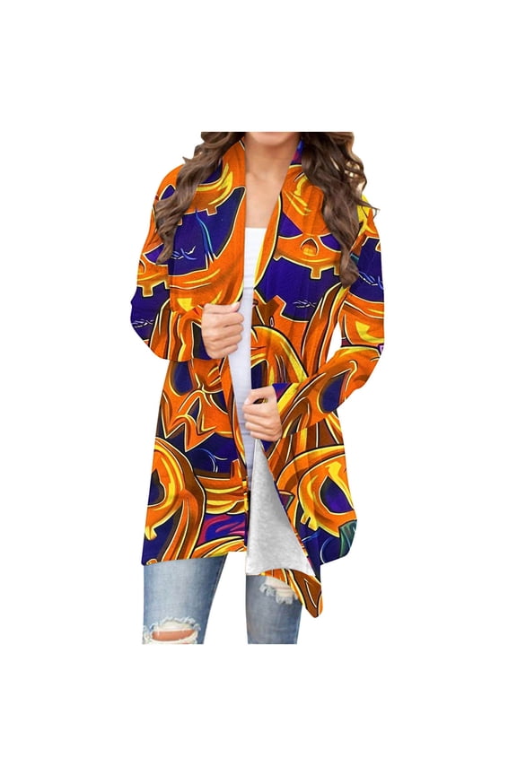 Halloween Cardigans for women 2024 Ghost Pumpkin Bat Spide Web Witch Graphic Coats Long Sleeve Lightweight Tops Open Front Fall Jackets