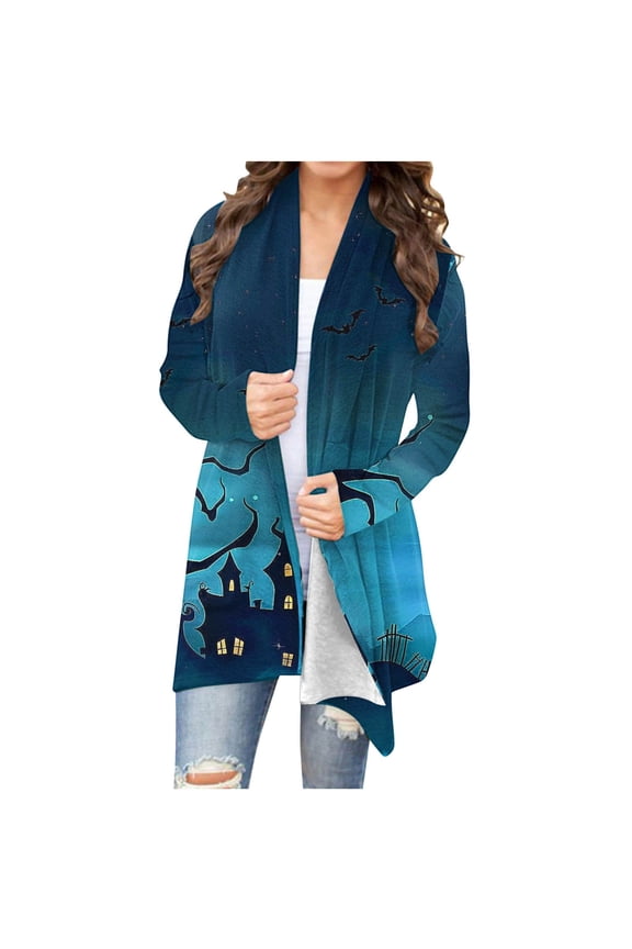 Halloween Cardigans for women 2024 Ghost Pumpkin Bat Spide Web Witch Graphic Coats Long Sleeve Lightweight Tops Open Front Fall Jackets