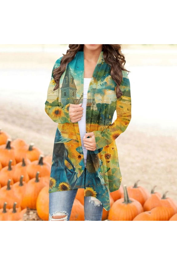 Halloween Cardigans for women 2024 Ghost Pumpkin Bat Spide Web Witch Graphic Coats Long Sleeve Lightweight Tops Open Front Fall Jackets