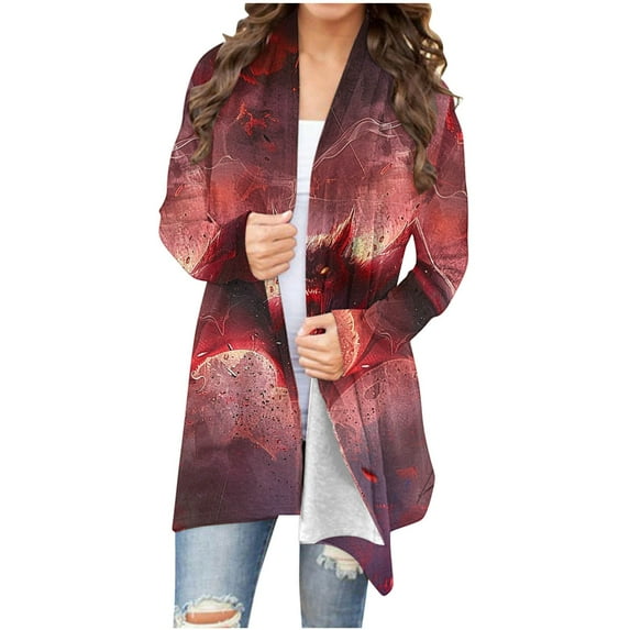 WXLWZYWL Halloween Cardigans for women 2024 Ghost Pumpkin Bat Spide Web Witch Graphic Coats Long Sleeve Lightweight Tops Open Front Fall Jackets