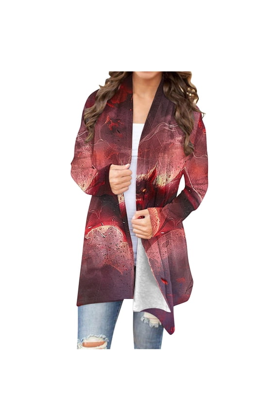 Halloween Cardigans for women 2024 Ghost Pumpkin Bat Spide Web Witch Graphic Coats Long Sleeve Lightweight Tops Open Front Fall Jackets
