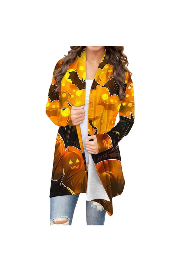 Halloween Cardigans for women 2024 Ghost Pumpkin Bat Spide Web Witch Graphic Coats Long Sleeve Lightweight Tops Open Front Fall Jackets
