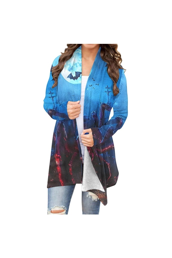 Halloween Cardigans for women 2024 Ghost Pumpkin Bat Spide Web Witch Graphic Coats Long Sleeve Lightweight Tops Open Front Fall Jackets