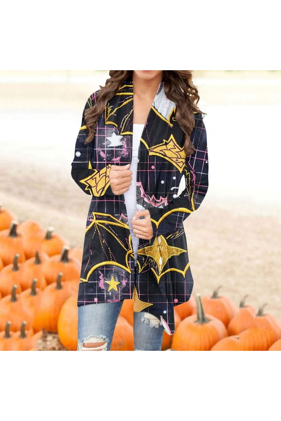 Halloween Cardigans for women 2024 Ghost Pumpkin Bat Spide Web Witch Graphic Coats Long Sleeve Lightweight Tops Open Front Fall Jackets