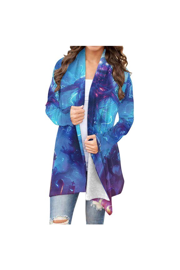 Halloween Cardigans for women 2024 Ghost Pumpkin Bat Spide Web Witch Graphic Coats Long Sleeve Lightweight Tops Open Front Fall Jackets