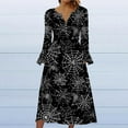 thumbnail image 1 of WXLWZYWL Halloween Costumes Woman 2024 Flared Sleeve V-Neck Dress Holiday Clothes Print Long Skirt Vampire Dresses for Women, 1 of 5