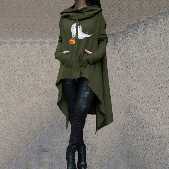 WXLWZYWL Halloween Costumes for Women 2024 Pumpkin Face Ghost Witch Bat Print Scary Hoodie Dress Long Sleeve Hooded Pullover Funny Holiday Cat Tops