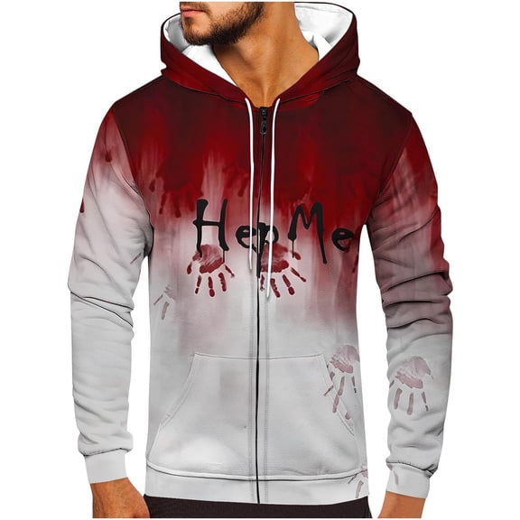 WXLWZYWL Halloween Hoodies for Men Men's Hoodie 3D Halloween Pattern Sports Jackets Hooded Coats Long Sleeve Zipper Up Loose Relaxed Hoodie Personalized Jackets
