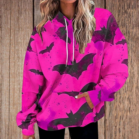 WXLWZYWL Halloween Hoodies for Women Plus Size Long Sleeve Shirts Crewneck Bat Pumpkin Ghost Witch Printed Cute Y2k Loose Casual Pullover Tee Tops Hoodies