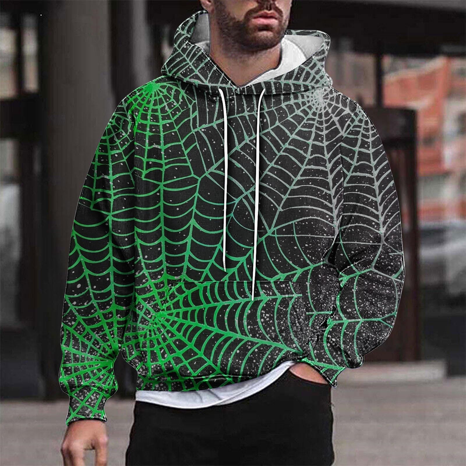 WXLWZYWL Halloween Hoodies for Men 3D Print Spider Web Graphic Hooded Sweatshirts Pullover Cool Funny Novelty Hoody Walmart
