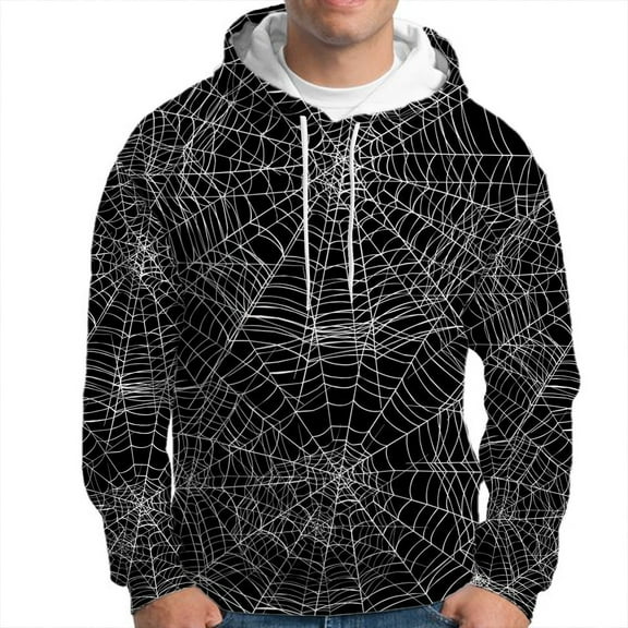 WXLWZYWL Halloween Hoodies for Men 3D Print Spider Web Graphic Hooded Sweatshirts Pullover Cool Funny Novelty Hoody