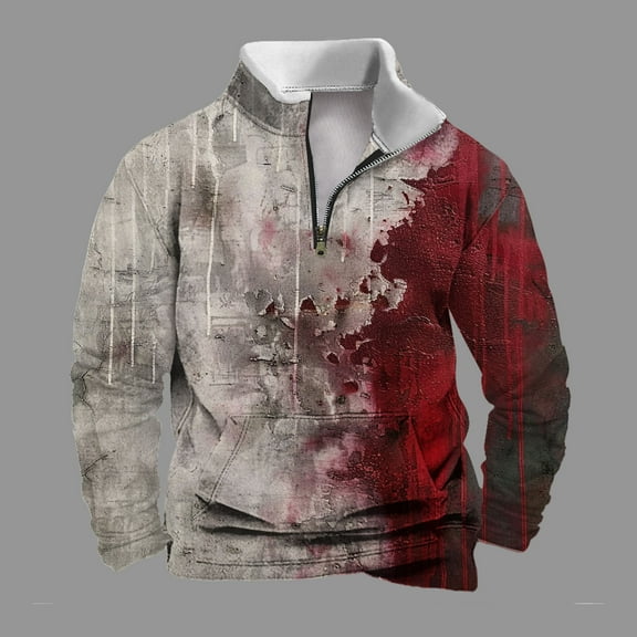 WXLWZYWL Halloween Mens Hoodie Hoodless Halloween Printed Shirt Long Sleeve Quarter Zipper Collar Shirts Tops with Pocket