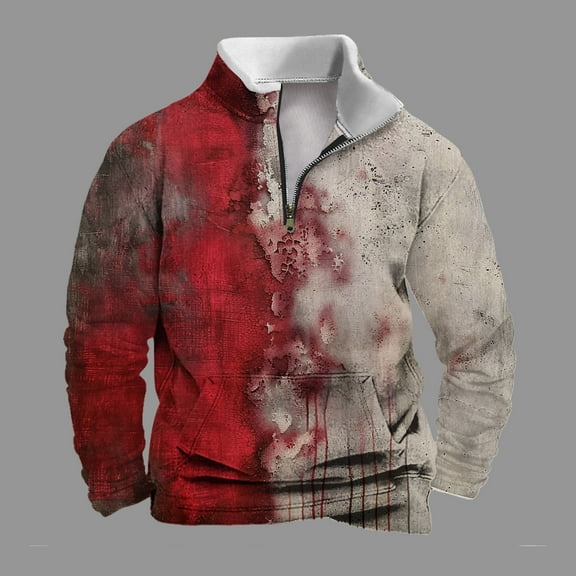 WXLWZYWL Halloween Mens Hoodie Hoodless Halloween Printed Shirt Long Sleeve Quarter Zipper Collar Shirts Tops with Pocket