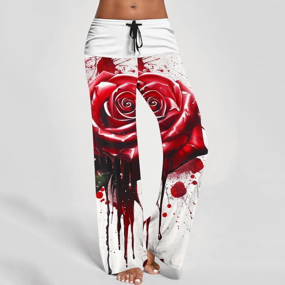 WXLWZYWL Halloween Pajama Pants for Women Cute Pumpkin Print Lounge Pants Comfy Drawstring Wide Leg Palazzo Pants with Pocket