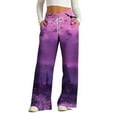 thumbnail image 1 of WXLWZYWL Halloween Pants for Women Plus Size Stretch Pants Casual Palazzo Sweatpants Bat Print Drawstring Wide Leg Pant Lounge Elastic Waist Sweatpant with Pockets, 1 of 4