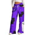 thumbnail image 1 of WXLWZYWL Halloween Pants for Women Plus Size Stretch Pants Casual Palazzo Sweatpants Bat Print Drawstring Wide Leg Pant Lounge Elastic Waist Sweatpant with Pockets, 1 of 4