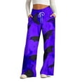 thumbnail image 1 of WXLWZYWL Halloween Pants for Women Plus Size Stretch Pants Casual Palazzo Sweatpants Bat Print Drawstring Wide Leg Pant Lounge Elastic Waist Sweatpant with Pockets, 1 of 4