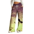 thumbnail image 1 of WXLWZYWL Halloween Pants for Women Plus Size Stretch Pants Casual Palazzo Sweatpants Bat Print Drawstring Wide Leg Pant Lounge Elastic Waist Sweatpant with Pockets, 1 of 4