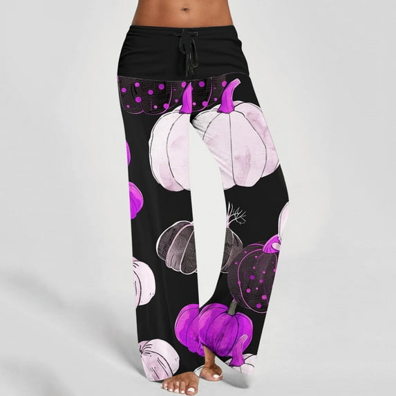 WXLWZYWL Halloween Pants for Women Plus Size Stretch Pants Casual Palazzo Sweatpants Bat Print Drawstring Wide Leg Pant Lounge Elastic Waist Sweatpant with Pockets