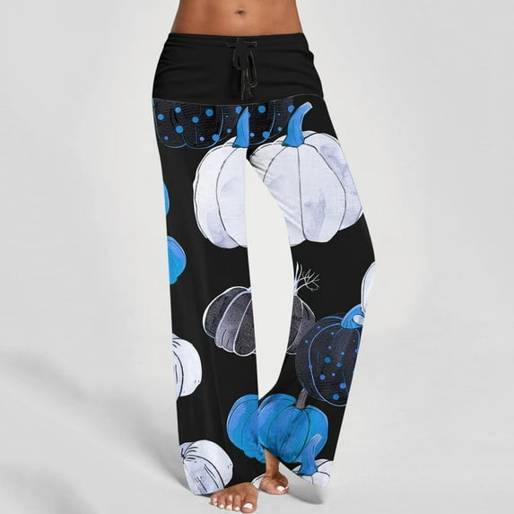 WXLWZYWL Halloween Pants for Women Plus Size Stretch Pants Casual Palazzo Sweatpants Bat Print Drawstring Wide Leg Pant Lounge Elastic Waist Sweatpant with Pockets