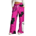 thumbnail image 1 of WXLWZYWL Halloween Pants for Women Plus Size Stretch Pants Casual Palazzo Sweatpants Bat Print Drawstring Wide Leg Pant Lounge Elastic Waist Sweatpant with Pockets, 1 of 4