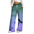 thumbnail image 1 of WXLWZYWL Halloween Pants for Women Plus Size Stretch Pants Casual Palazzo Sweatpants Bat Print Drawstring Wide Leg Pant Lounge Elastic Waist Sweatpant with Pockets, 1 of 4