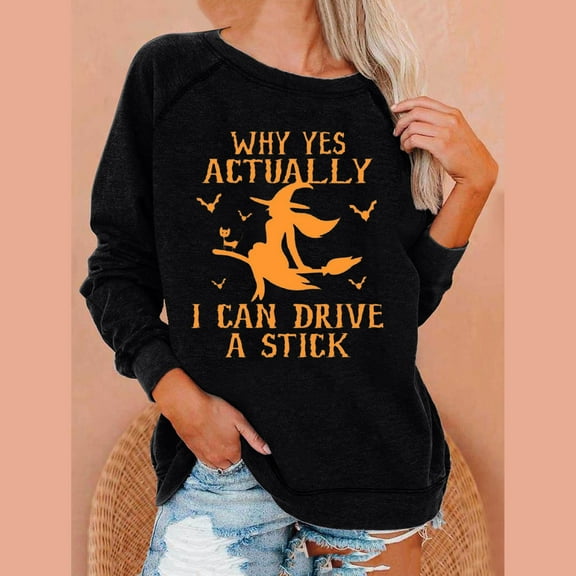 WXLWZYWL Halloween Sweatshirt for Women 2024 Novelty Graphic Long Sleeve Round Neck Pullover Sweatshirts Shirts Plus Size