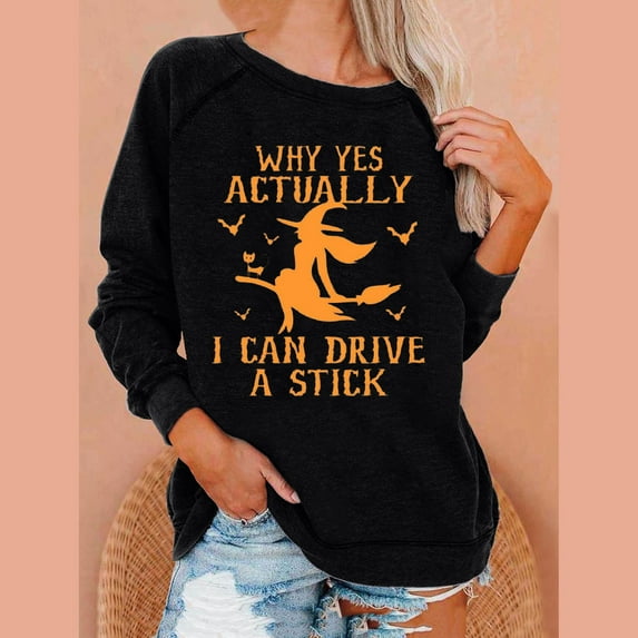 WXLWZYWL Halloween Sweatshirt for Women 2024 Novelty Graphic Long Sleeve Round Neck Pullover Sweatshirts Shirts Plus Size
