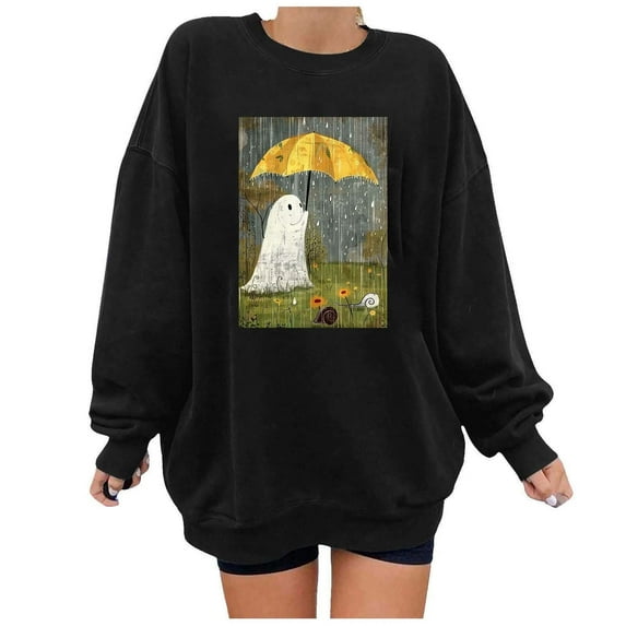 WXLWZYWL Halloween Sweatshirt for Women Oversized Crewneck Pullover Graphic Long Sleeve Top Cute Y2k Loose Fit