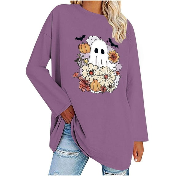WXLWZYWL Halloween Sweatshirt for Women Oversized Crewneck Pullover Graphic Long Sleeve Top Cute Y2k Loose Fit
