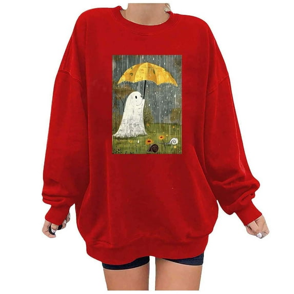 WXLWZYWL Halloween Sweatshirt for Women Oversized Crewneck Pullover Graphic Long Sleeve Top Cute Y2k Loose Fit