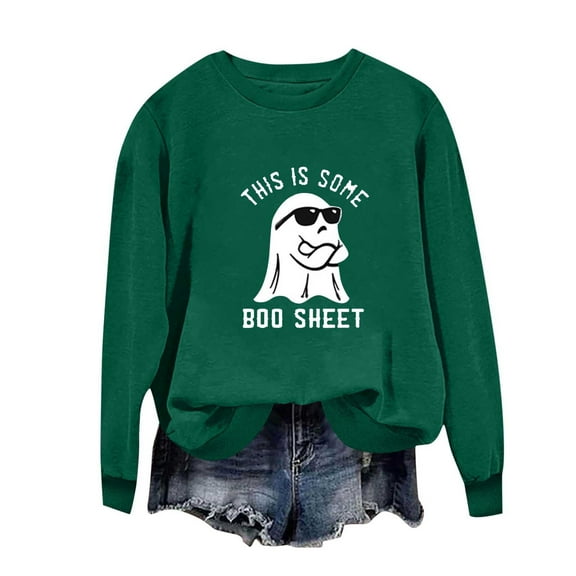 WXLWZYWL Halloween Sweatshirts for Women Long Sleeve Shirts Crewneck Bat Pumpkin Ghost Witch Printed Loose Casual Pullover Tee Tops Hoodie Fall Clothes 2024