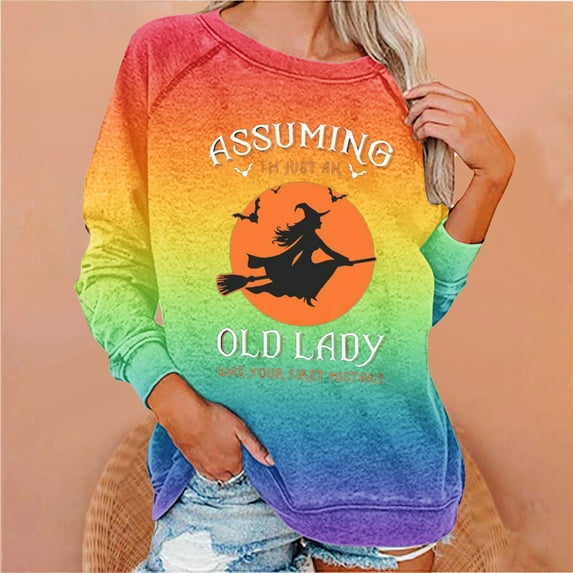 WXLWZYWL Halloween Sweatshirts for Women Long Sleeve Shirts Crewneck Bat Pumpkin Ghost Witch Printed Loose Casual Pullover Tee Tops Hoodie Fall Clothes 2024