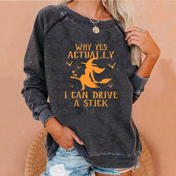 WXLWZYWL Halloween Sweatshirts for Women Long Sleeve Shirts Crewneck Bat Pumpkin Ghost Witch Printed Loose Casual Pullover Tee Tops Hoodie Fall Clothes 2024