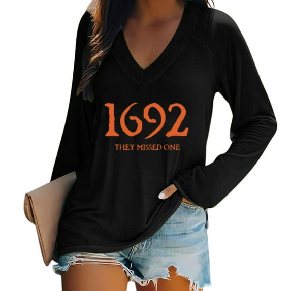 WXLWZYWL Halloween Sweatshirts for Women Long Sleeve Shirts V Neck Bat Pumpkin Ghost Witch Printed Loose Casual Pullover Tee Tops Hoodie Fall Clothes 2024