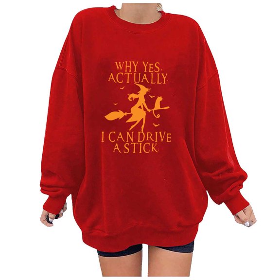 WXLWZYWL Halloween Sweatshirts for Women Witch Sweatshirt On A Dark Desert Highway Cool Wind In My Hair Long Sleeve Top